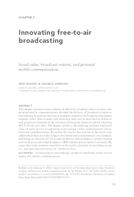 Innovating free-to-air broadcasting: Social value, broadcast content, and personal mobile communications. Thumbnail