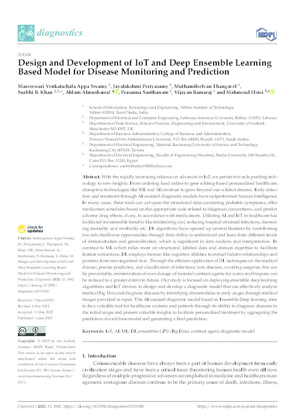 Design and Development of IoT and Deep Ensemble Learning Based Model for Disease Monitoring and Prediction Thumbnail
