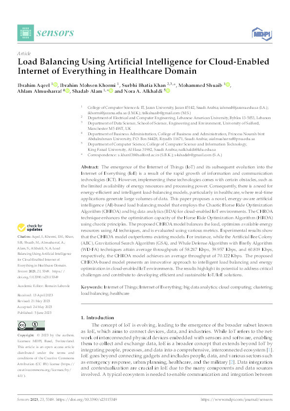 Load Balancing Using Artificial Intelligence for Cloud-Enabled Internet of Everything in Healthcare Domain Thumbnail