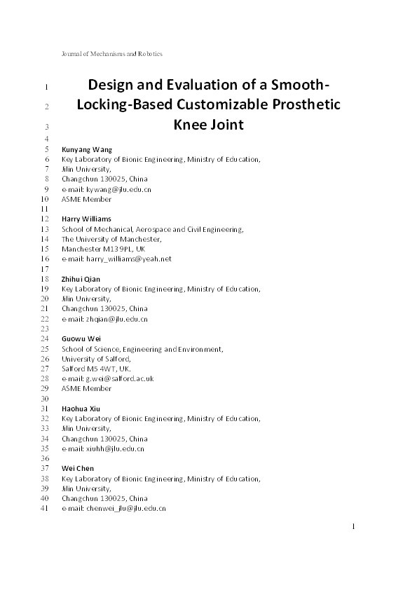 Design and Evaluation of a Smooth-Locking-Based Customizable Prosthetic Knee Joint Thumbnail