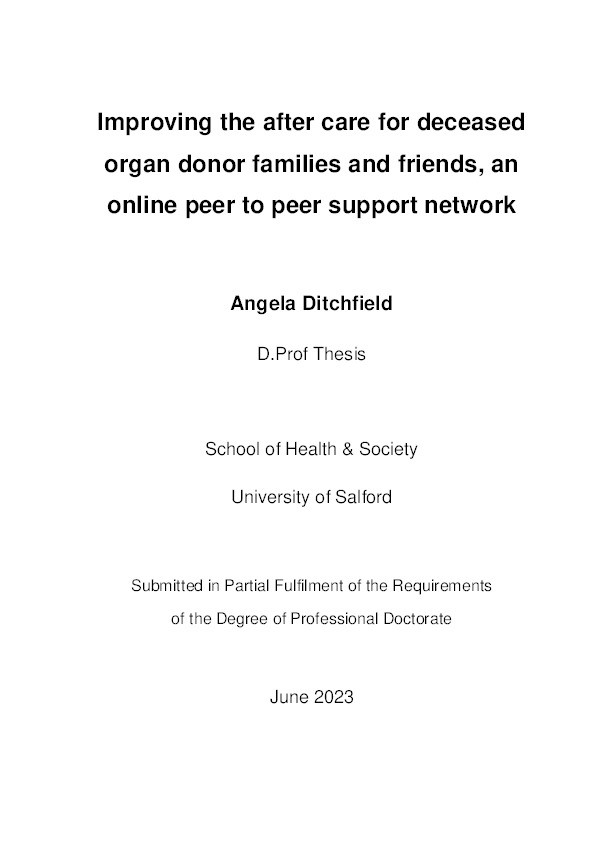 Improving the after care for deceased organ donor families and friends, an online peer to peer support network Thumbnail
