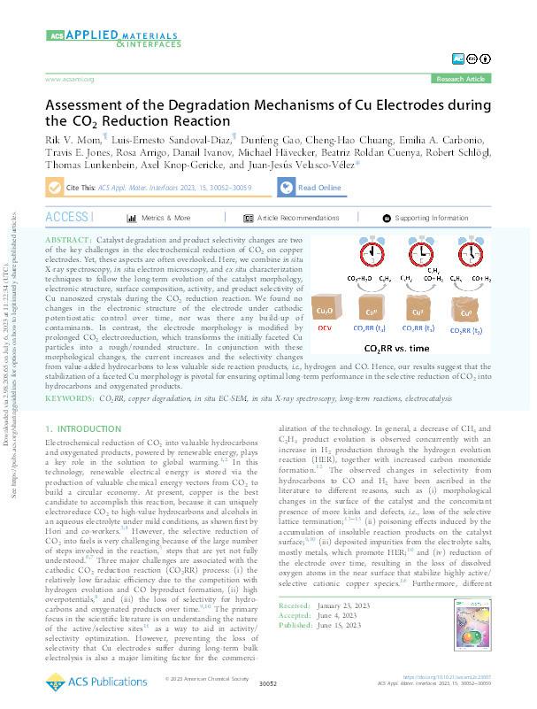 Assessment of the Degradation Mechanisms of Cu Electrodes during the CO Thumbnail