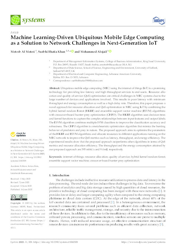 Machine Learning-Driven Ubiquitous Mobile Edge Computing as a Solution to Network Challenges in Next-Generation IoT Thumbnail
