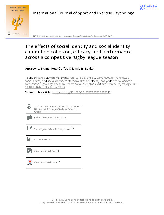 The effects of social identity and social identity content on cohesion, efficacy, and performance across a competitive rugby league season Thumbnail
