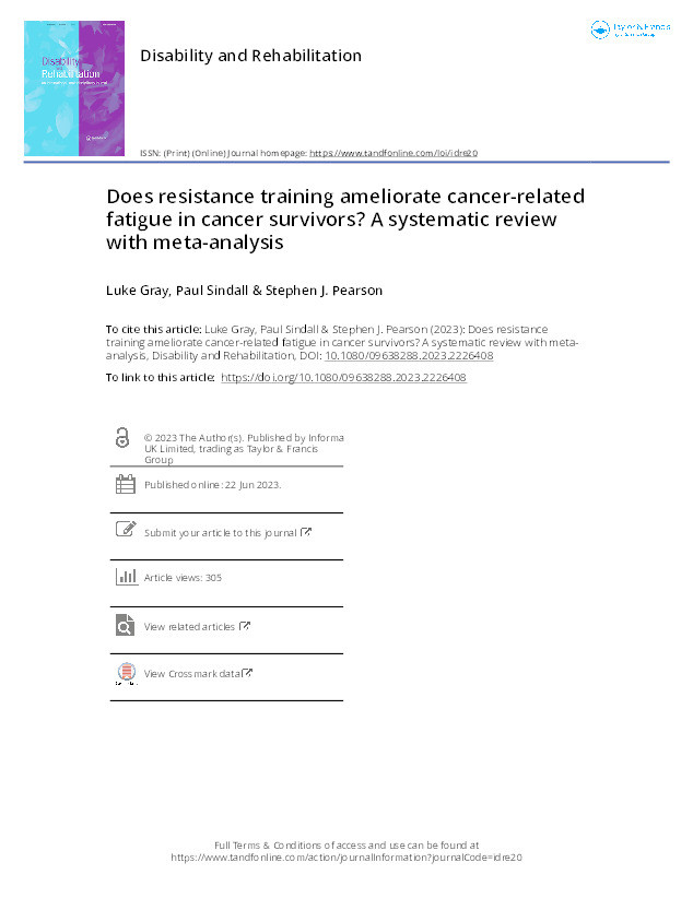 Does resistance training ameliorate cancer-related fatigue in cancer survivors? A systematic review with meta-analysis. Thumbnail