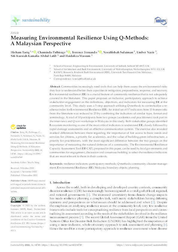 Measuring Environmental Resilience Using Q-Methods: A Malaysian Perspective Thumbnail
