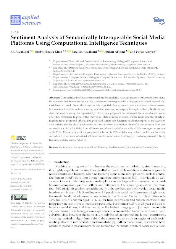Sentiment Analysis of Semantically Interoperable Social Media Platforms Using Computational Intelligence Techniques Thumbnail