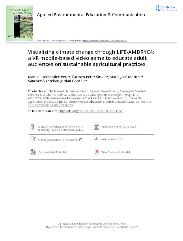 Visualizing climate change through LIFE-AMDRYC4: a VR mobile-based video game to educate adult audiences on sustainable agricultural practices Thumbnail