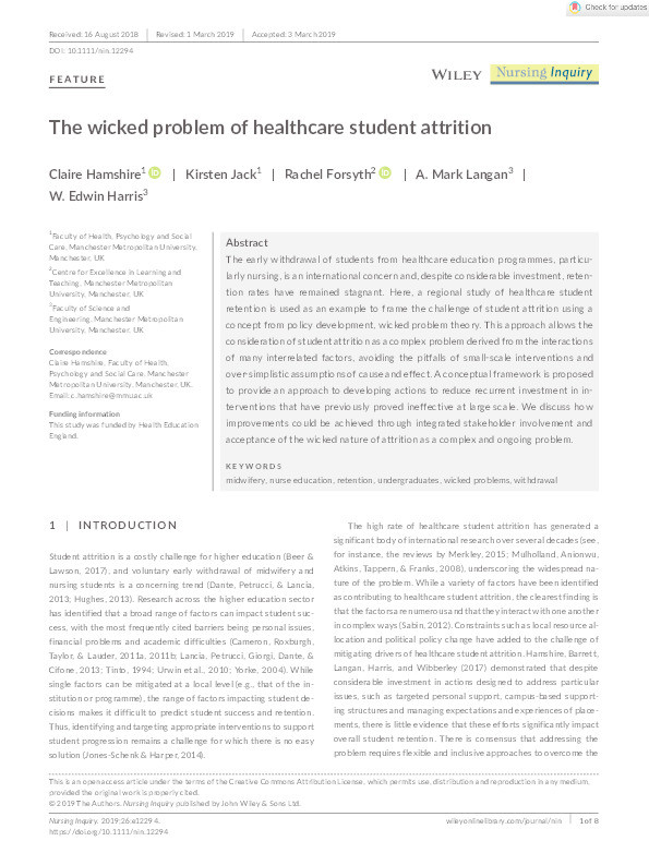 The wicked problem of healthcare student attrition Thumbnail