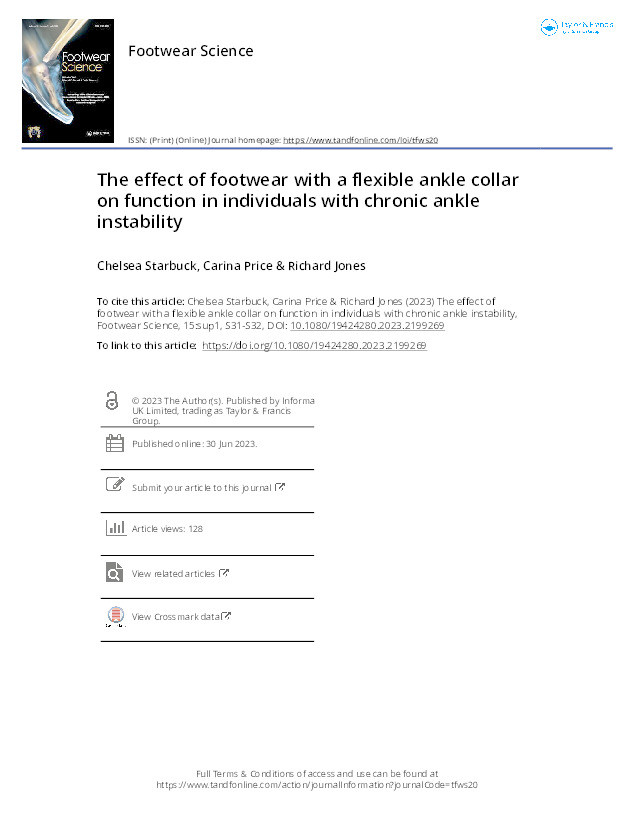 The effect of footwear with a flexible ankle collar on function in individuals with chronic ankle instability Thumbnail