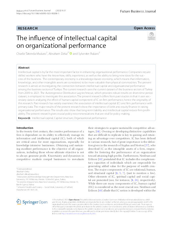 The influence of intellectual capital on organizational performance Thumbnail