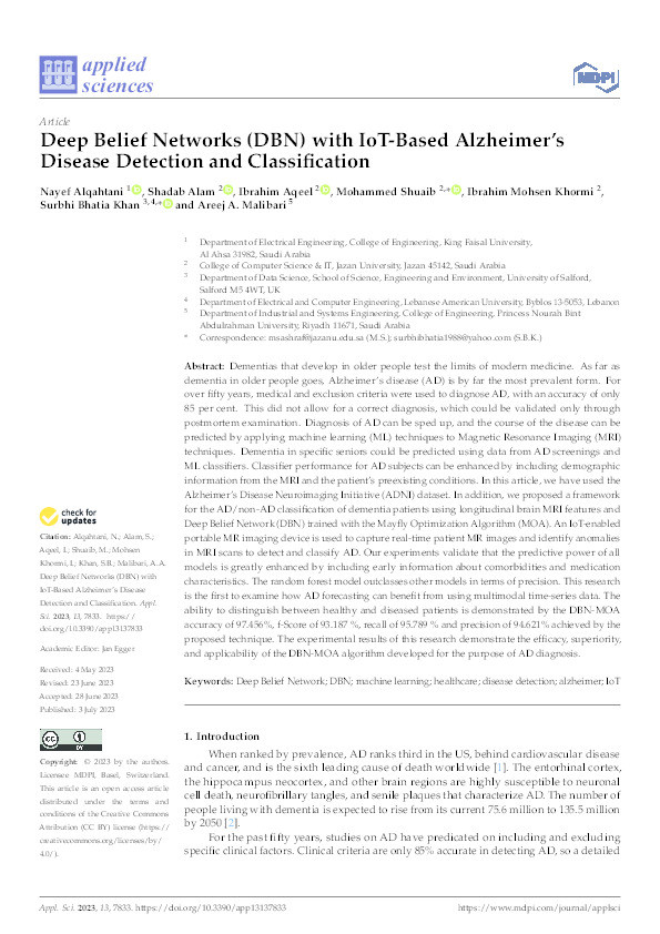 Deep Belief Networks (DBN) with IoT-Based Alzheimer’s Disease Detection and Classification Thumbnail