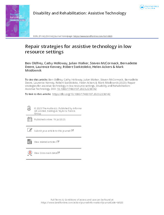 Repair strategies for assistive technology in low resource settings Thumbnail