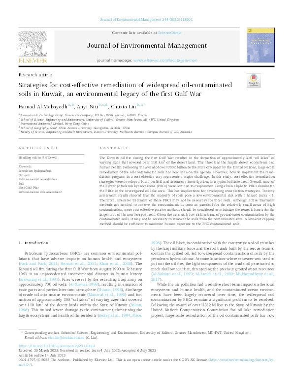 Strategies for cost-effective remediation of widespread oil-contaminated soils in Kuwait, an environmental legacy of the first Gulf War Thumbnail