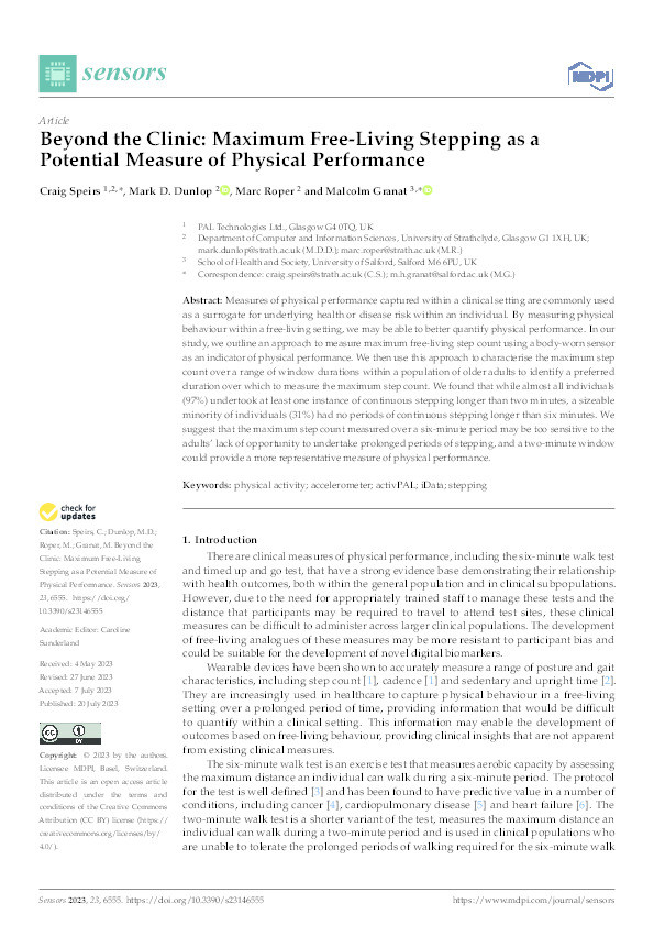 Beyond the Clinic: Maximum Free-Living Stepping as a Potential Measure of Physical Performance Thumbnail