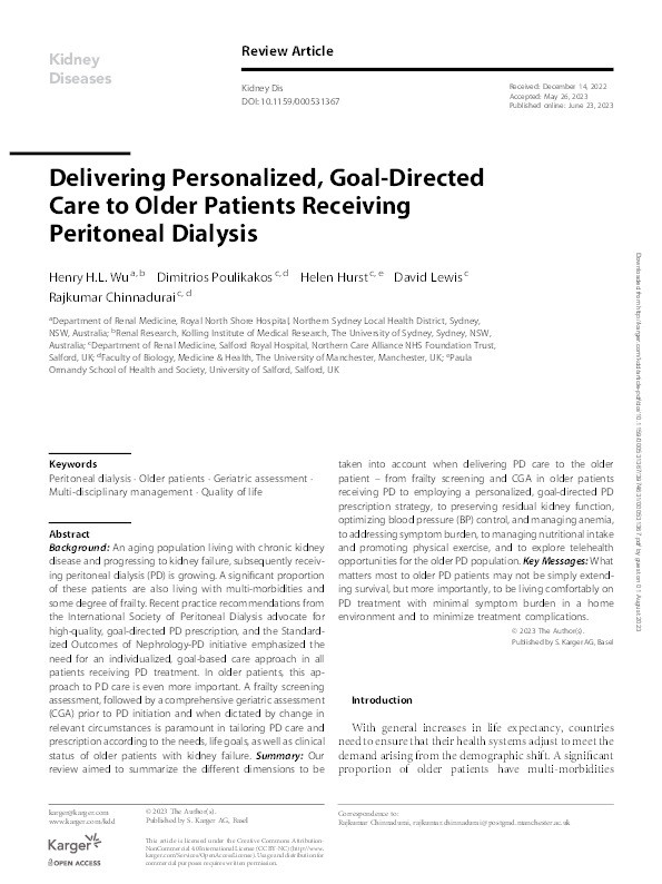 Delivering Personalized, Goal-Directed Care to Older Patients Receiving Peritoneal Dialysis Thumbnail