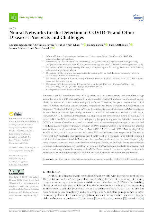Neural Networks for the Detection of COVID-19 and Other Diseases: Prospects and Challenges Thumbnail