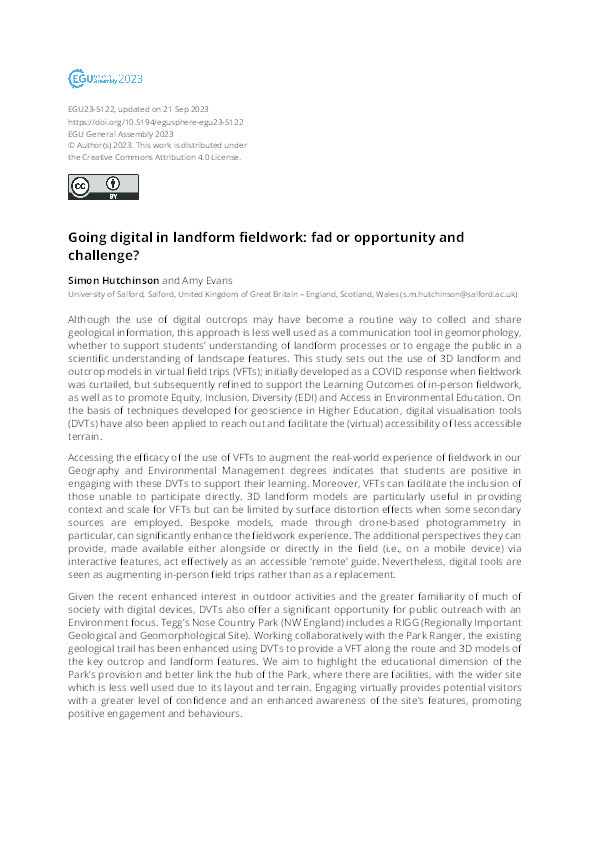 Going digital in landform fieldwork: fad or opportunity and challenge? Thumbnail