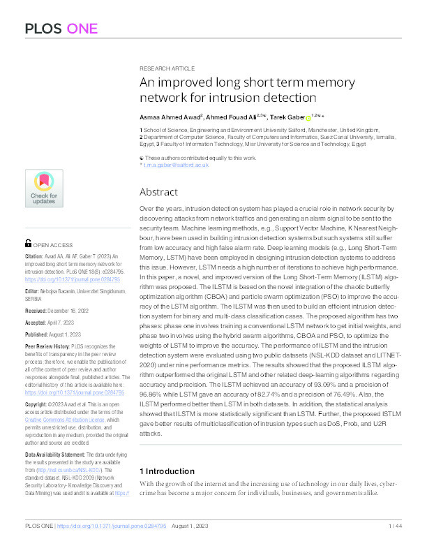 An improved long short term memory network for intrusion detection Thumbnail
