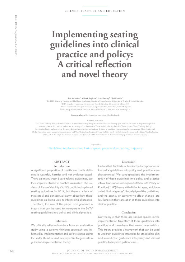 Implementing Seating Guidelines into clinical practice and policy:  A critical reflection and novel theory Thumbnail
