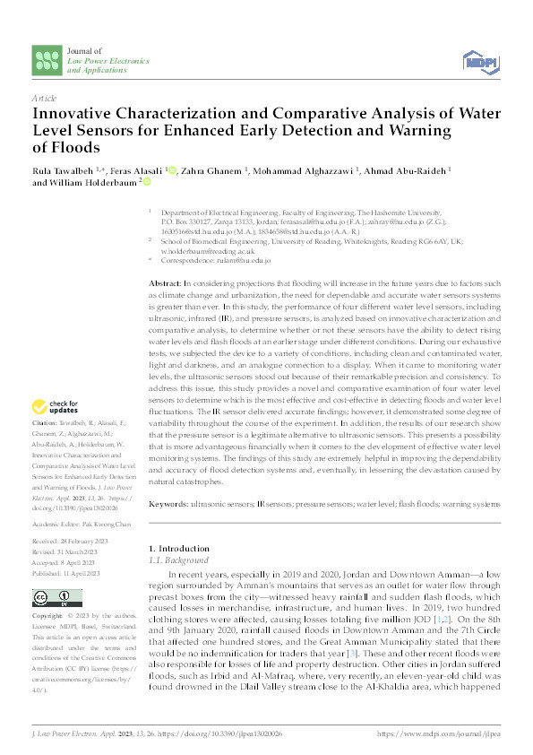 Innovative Characterization and Comparative Analysis of Water Level Sensors for Enhanced Early Detection and Warning of Floods Thumbnail