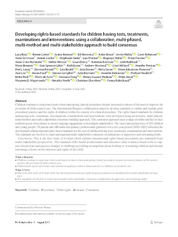 Developing rights-based standards for children having tests, treatments, examinations and interventions: using a collaborative, multi-phased, multi-method and multi-stakeholder approach to build consensus. Thumbnail
