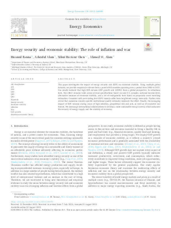 Energy security and economic stability: The role of inflation and war Thumbnail