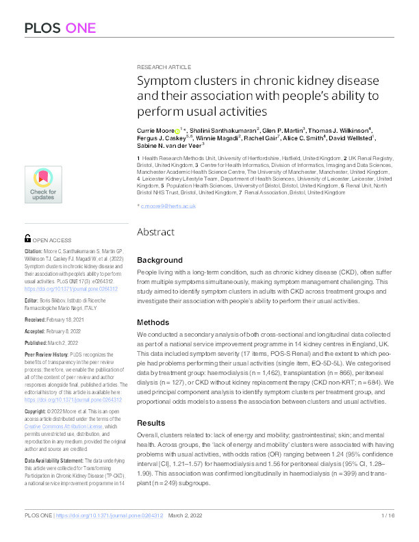 Symptom clusters in chronic kidney disease and their association with people’s ability to perform usual activities Thumbnail