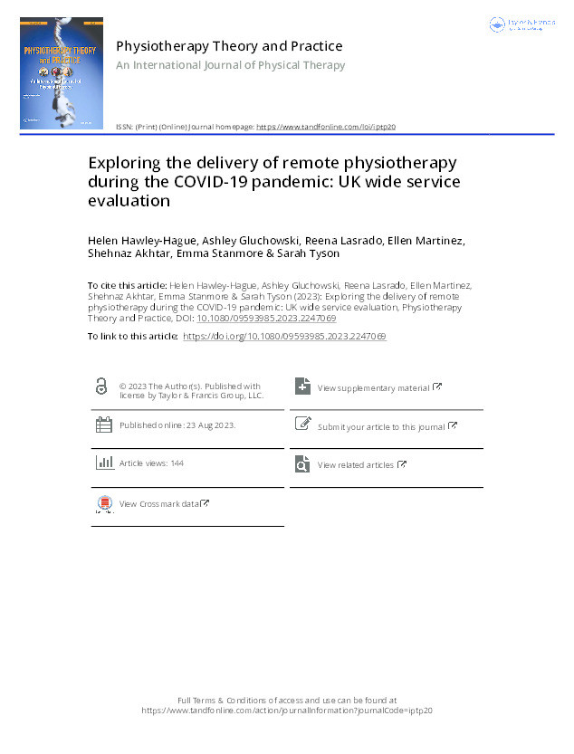 Exploring the delivery of remote physiotherapy during the COVID-19 pandemic: UK wide service evaluation Thumbnail