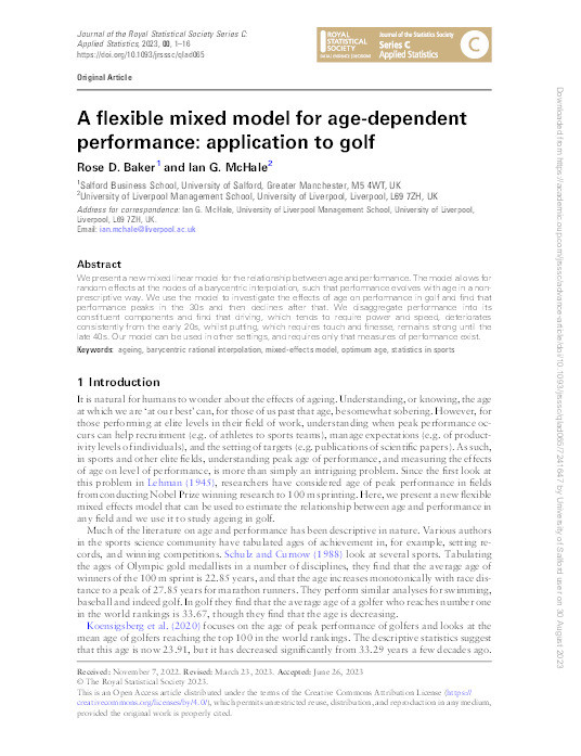 A flexible mixed model for age-dependent performance: application to golf Thumbnail