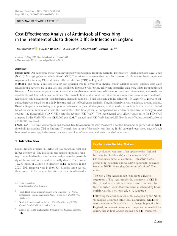 Correction: Cost-Effectiveness Analysis of Antimicrobial Prescribing in the Treatment of Clostridioides Difficile Infection in England Thumbnail