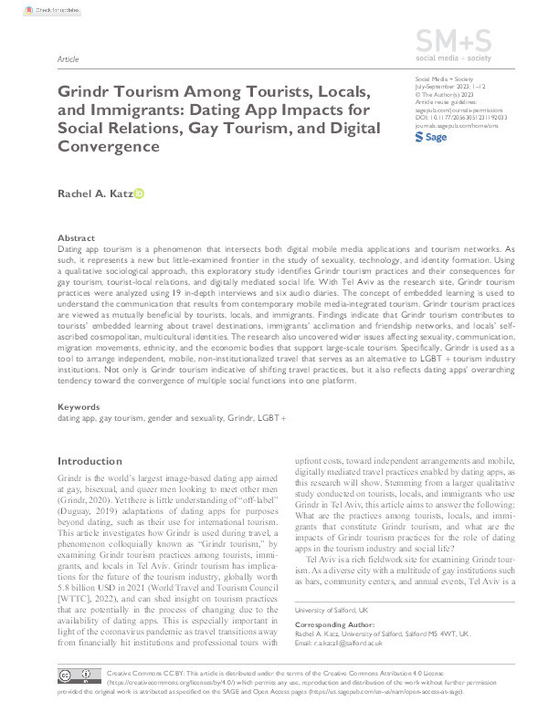 Grindr Tourism Among Tourists, Locals, and Immigrants: Dating App Impacts for Social Relations, Gay Tourism, and Digital Convergence Thumbnail