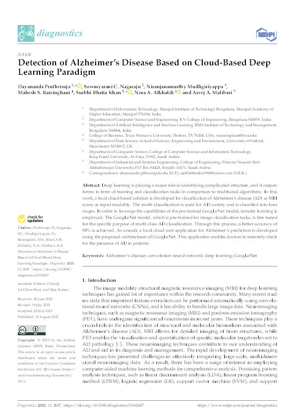 Detection of Alzheimer’s Disease Based on Cloud-Based Deep Learning Paradigm Thumbnail