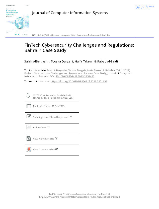 FinTech Cybersecurity Challenges and Regulations: Bahrain Case Study Thumbnail