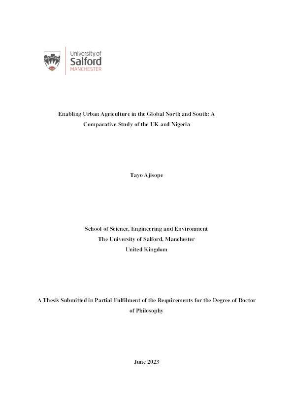 Enabling Urban Agriculture in the Global North and South: A Comparative Study of the UK and Nigeria Thumbnail