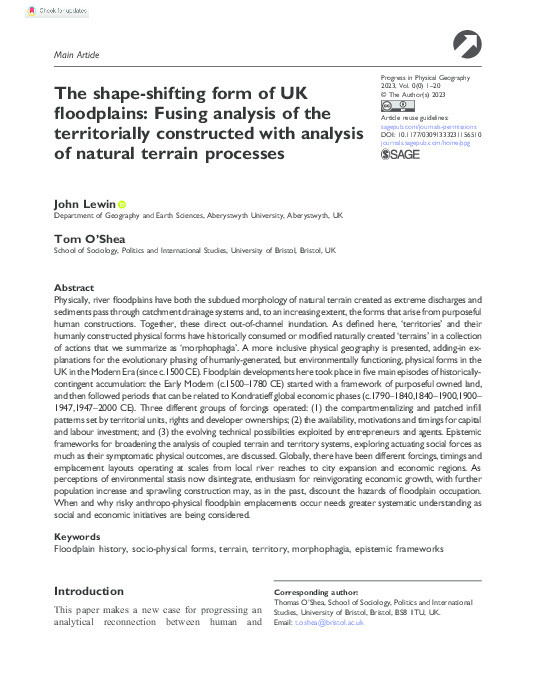 The shape-shifting form of UK floodplains: Fusing analysis of the territorially constructed with analysis of natural terrain processes Thumbnail