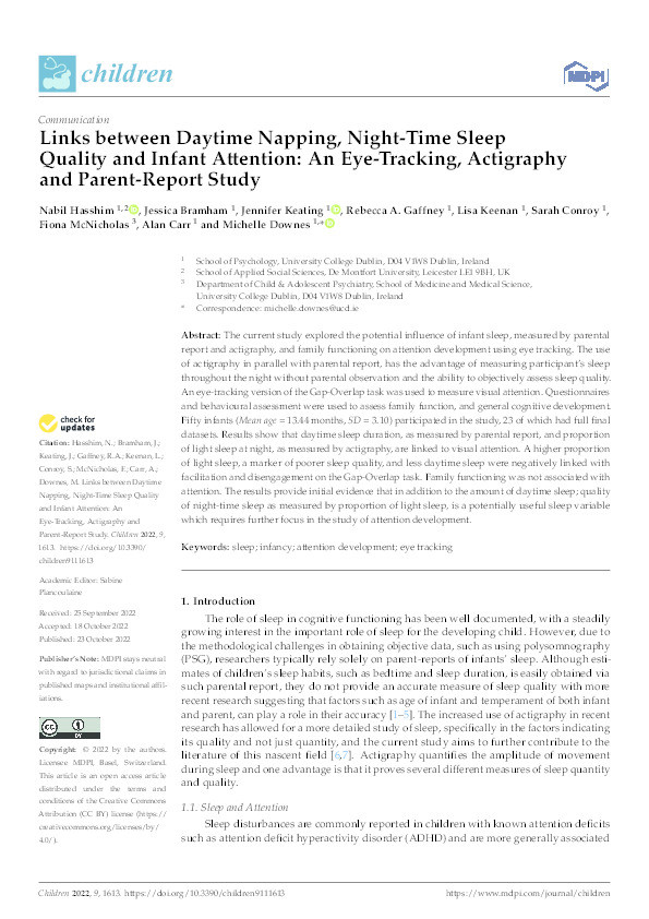 Links between daytime napping, night-time sleep quality and infant attention: an eye-tracking, actigraphy and parent-report study Thumbnail