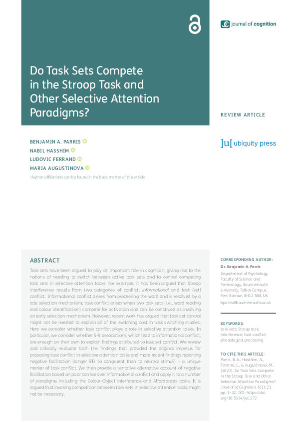 Do Task Sets Compete in the Stroop Task and Other Selective Attention Paradigms? Thumbnail