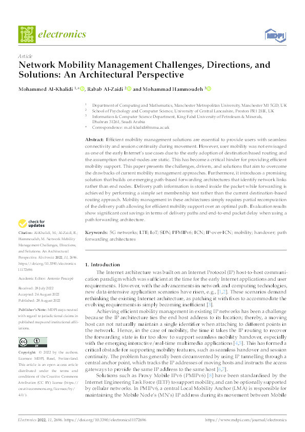 Network Mobility Management Challenges, Directions, and Solutions: An Architectural Perspective Thumbnail