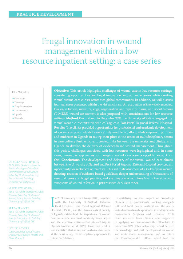 Frugal innovation in wound management within a low resource inpatient setting: a case series Thumbnail