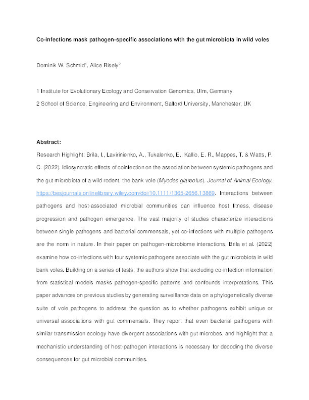 Co-infections mask pathogen-specific associations with the gut microbiota in wild voles Thumbnail