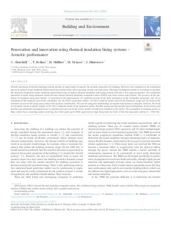 Renovation and innovation using thermal insulation lining systems - Acoustic performance Thumbnail