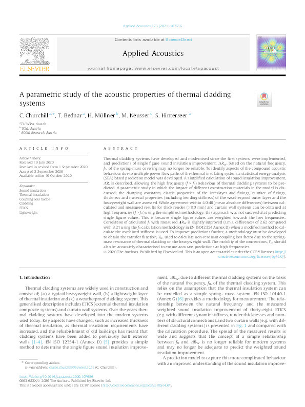 A parametric study of the acoustic properties of thermal cladding systems Thumbnail