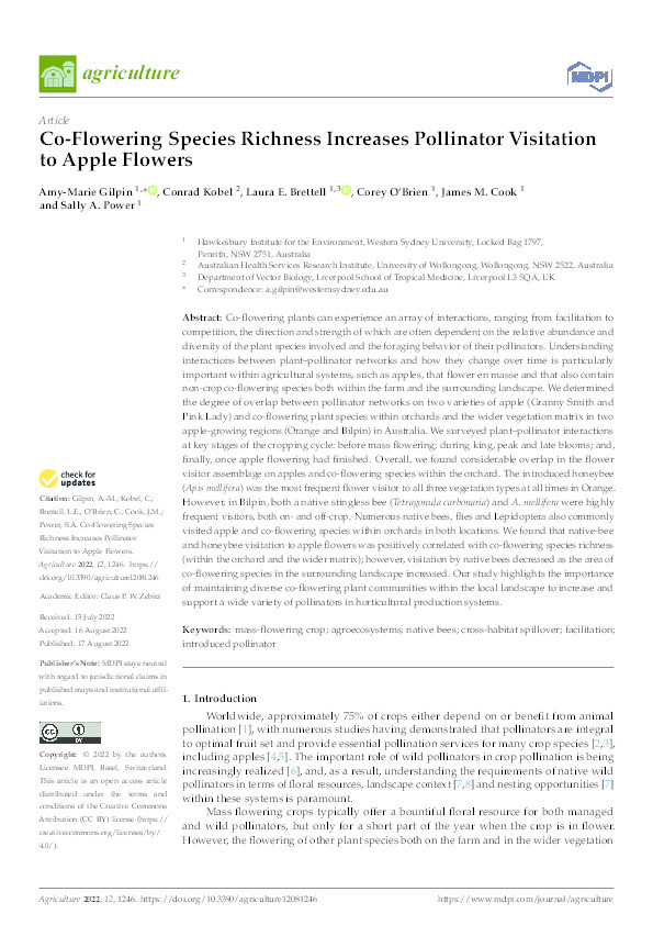 Co-Flowering Species Richness Increases Pollinator Visitation to Apple Flowers Thumbnail