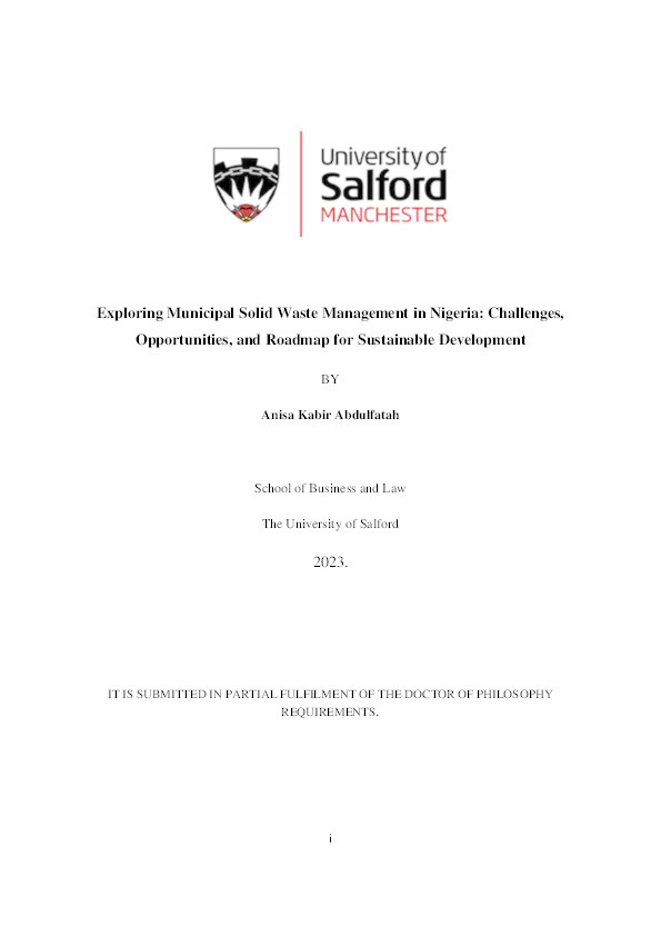 Exploring Municipal Solid Waste Management in Nigeria: Challenges, Opportunities, and Roadmap for Sustainable Development Thumbnail