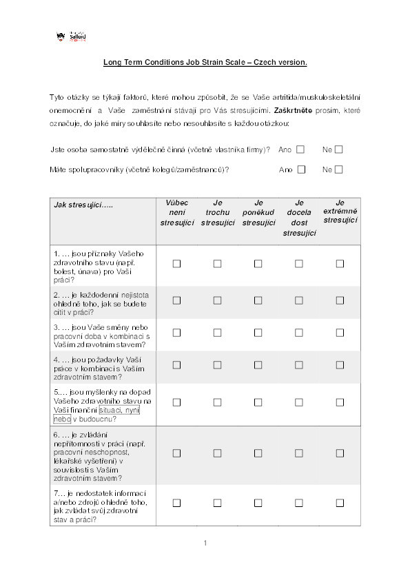 Long Term Conditions Job Strain Scale – Czech version Thumbnail