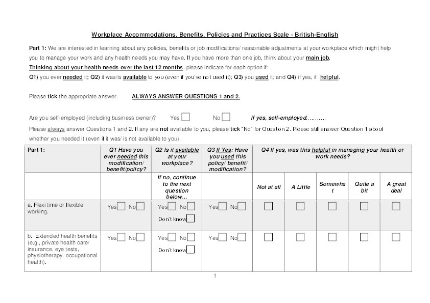 Workplace Accommodations, Benefits, Policies and Practices Scale - British English Thumbnail