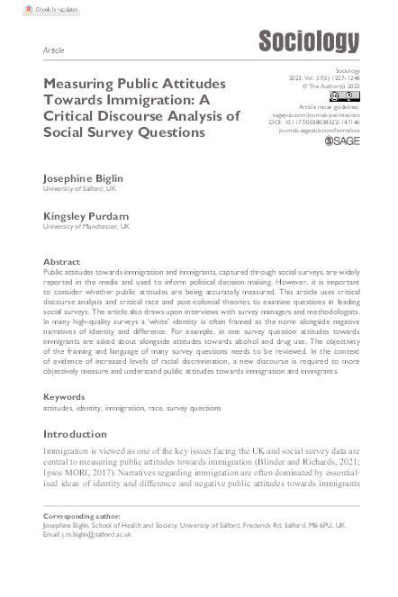 Measuring Public Attitudes Towards Immigration: A Critical Discourse Analysis of Social Survey Questions Thumbnail