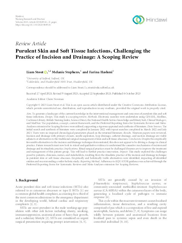 Purulent Skin and Soft Tissue Infections, Challenging the Practice of Incision and Drainage: A Scoping Review Thumbnail