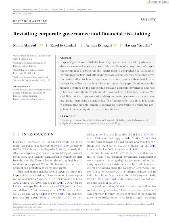 Revisiting Corporate Governance And Financial Risk-Taking Thumbnail